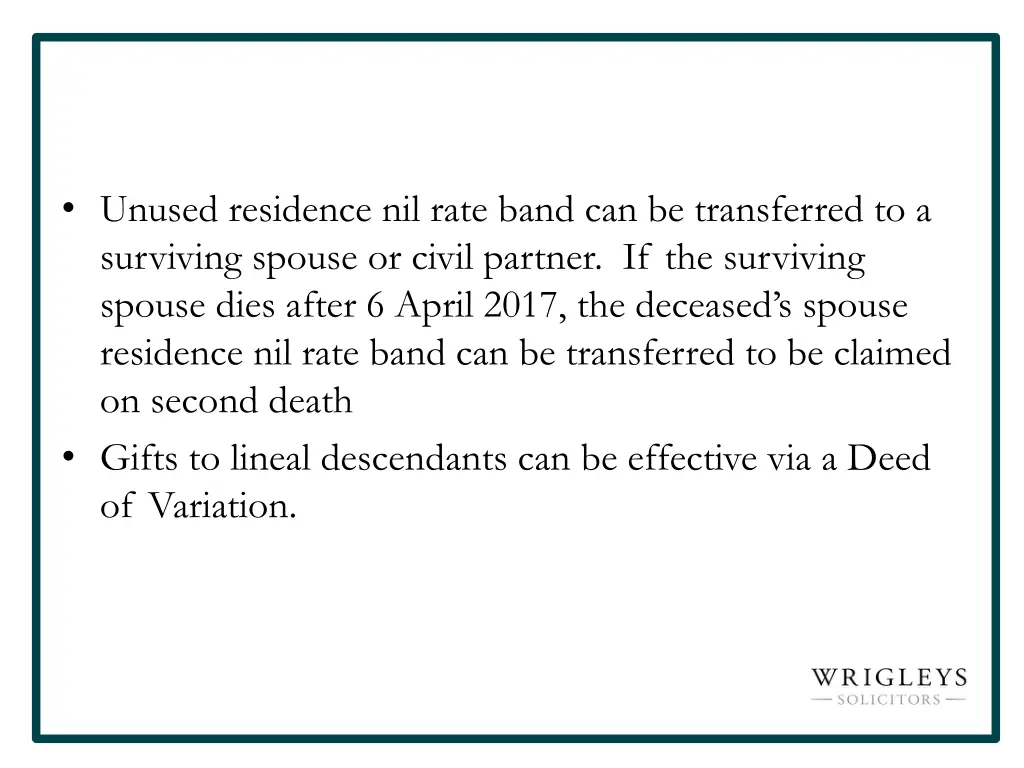 unused residence nil rate band can be transferred