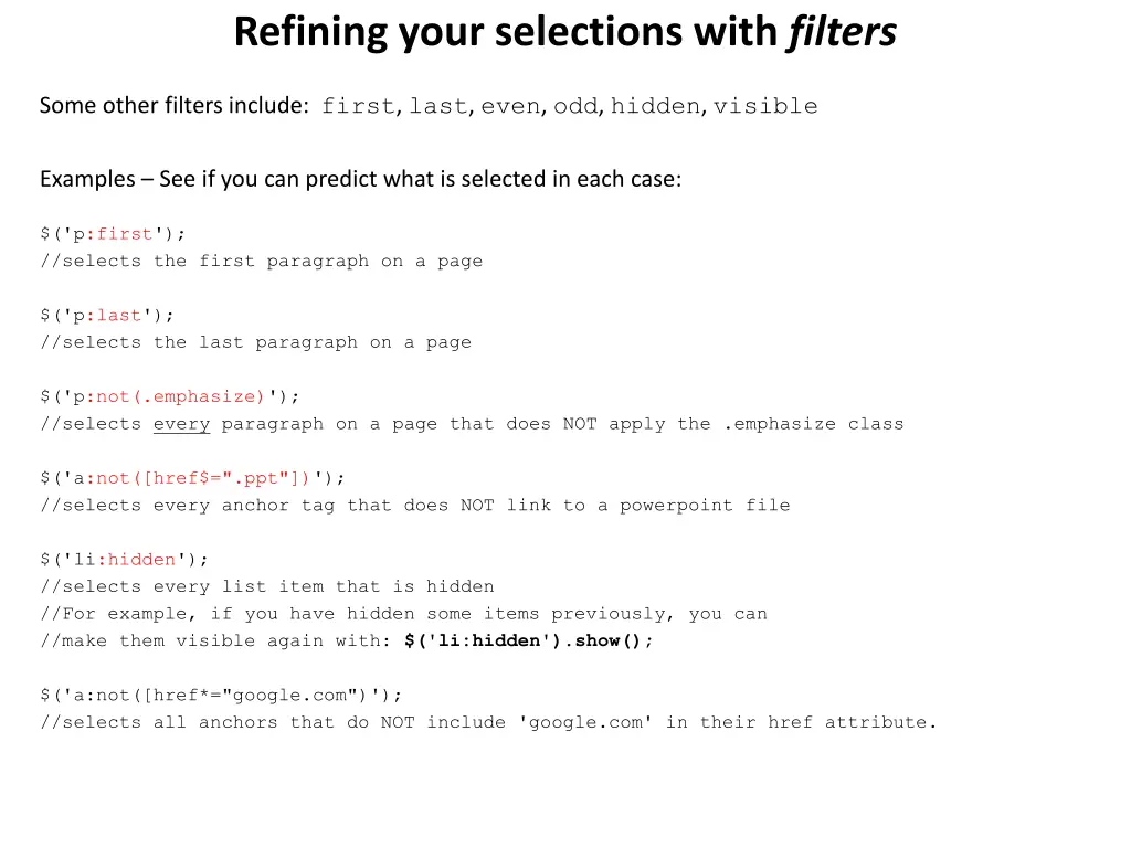refining your selections with filters 1
