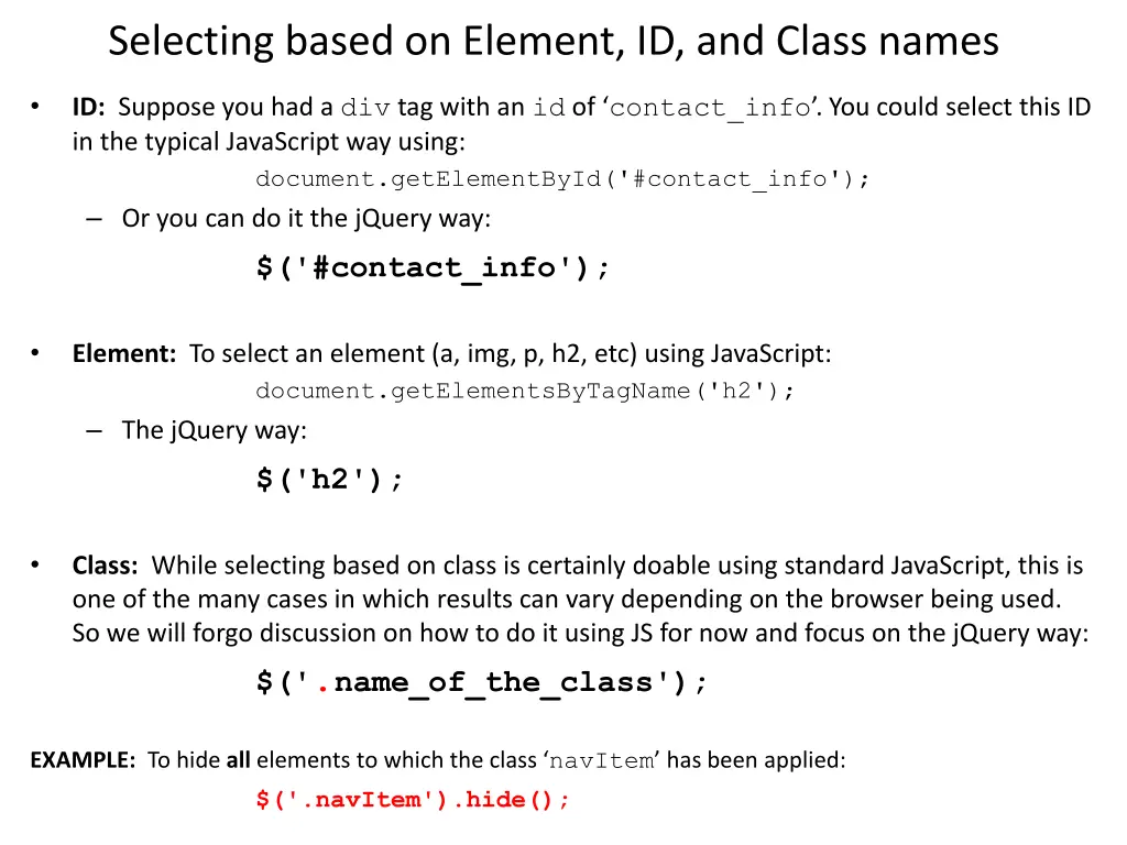 selecting based on element id and class names