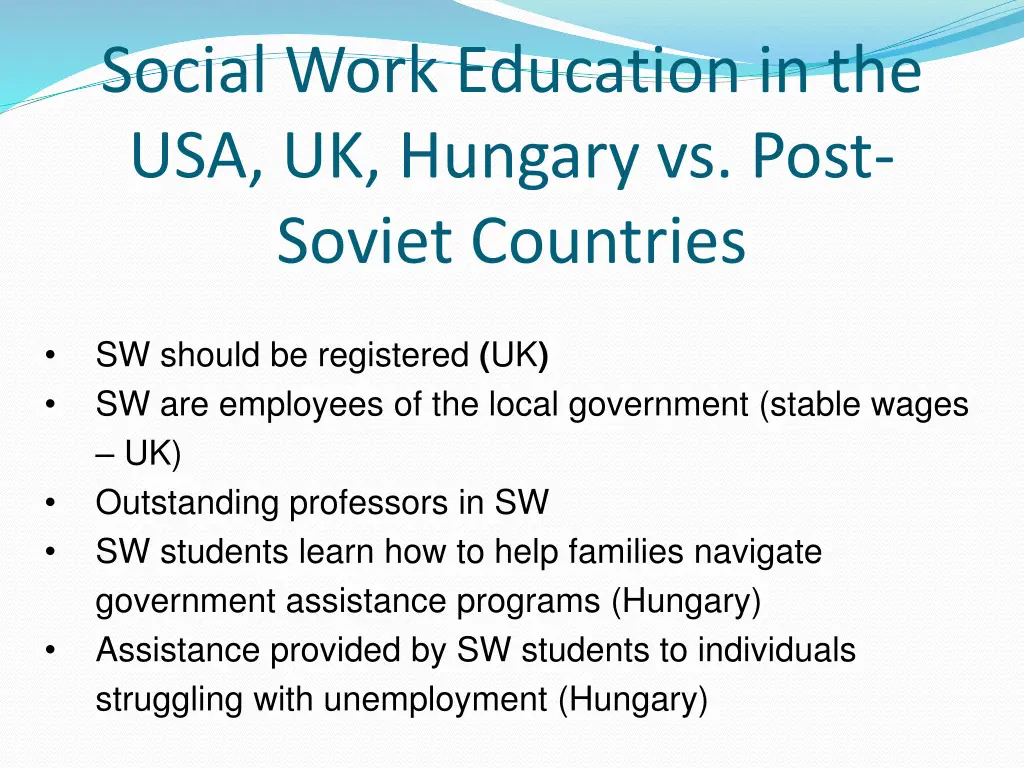 social work education in the usa uk hungary 2