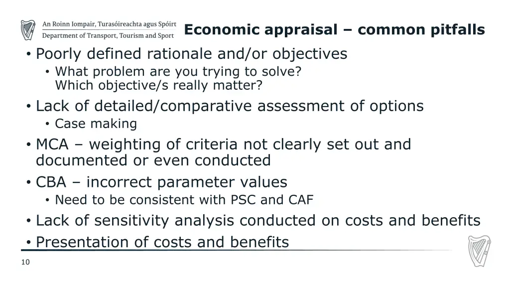 economic appraisal common pitfalls