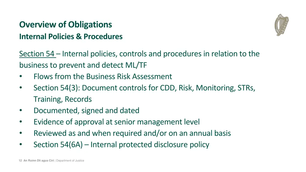 overview of obligations internal policies
