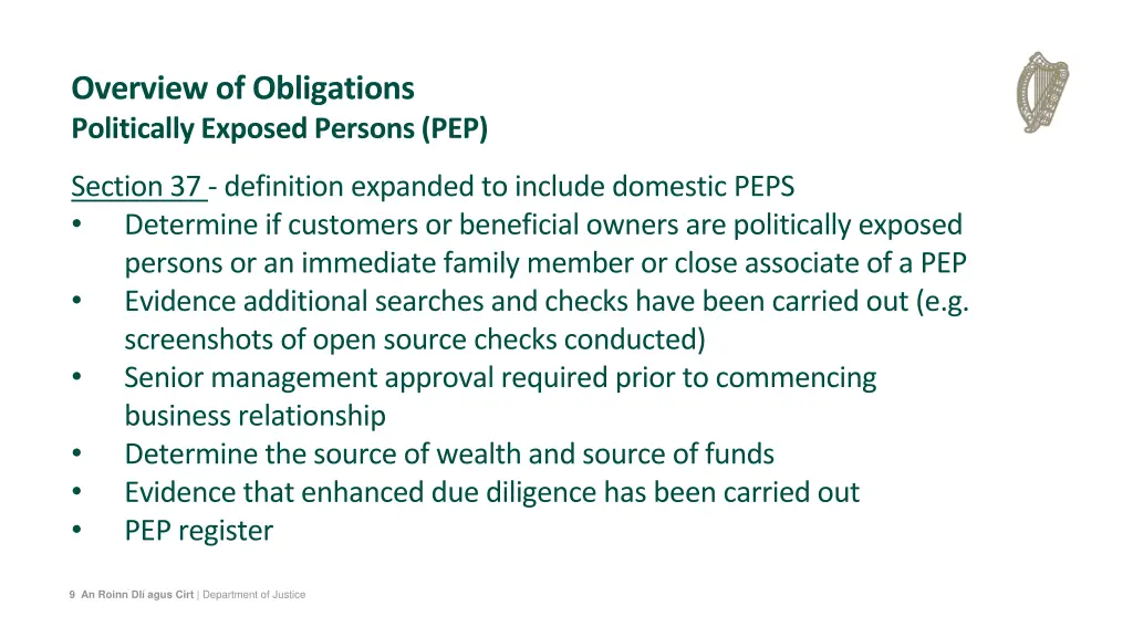 overview of obligations politically exposed