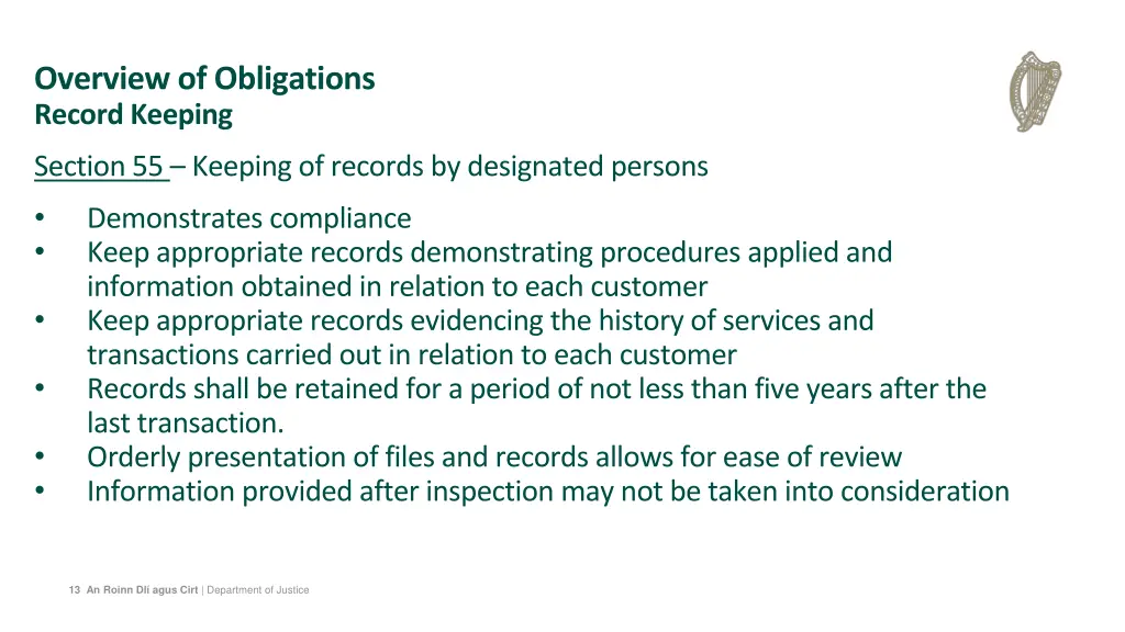 overview of obligations record keeping