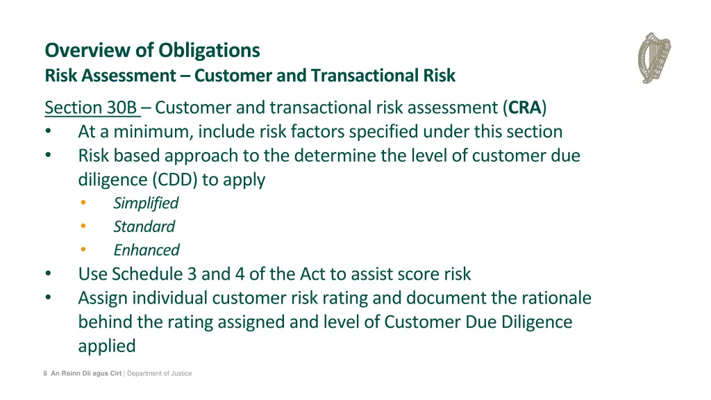overview of obligations risk assessment customer