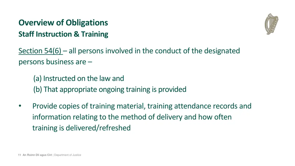 overview of obligations staff instruction training