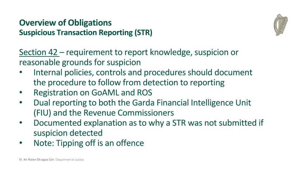 overview of obligations suspicious transaction