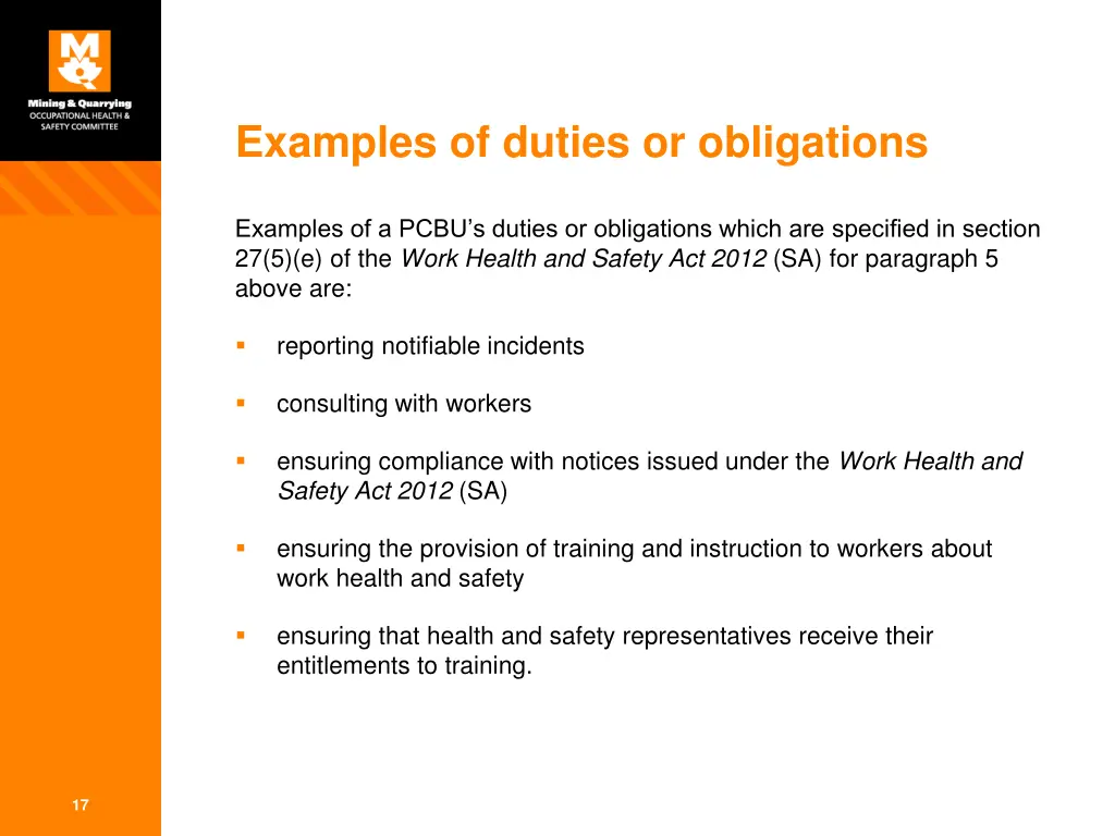 examples of duties or obligations
