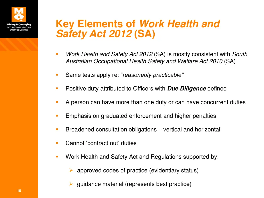 key elements of work health and safety act 2012 sa
