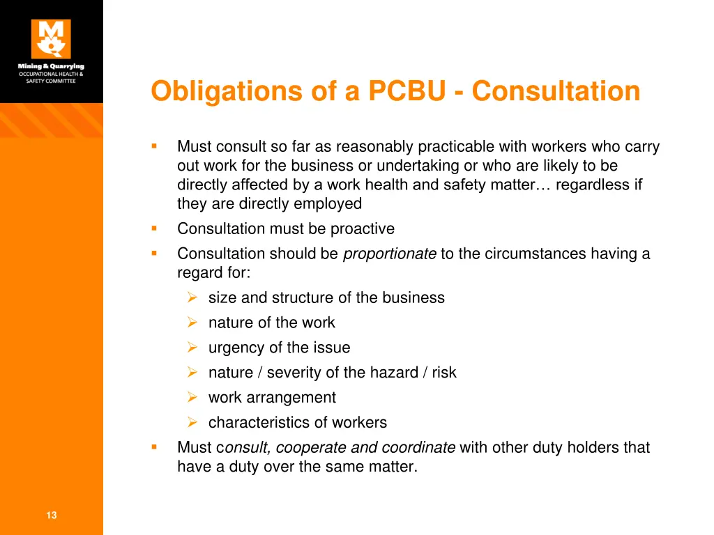 obligations of a pcbu consultation