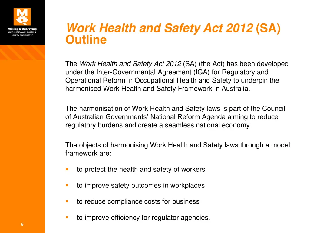 work health and safety act 2012 sa outline