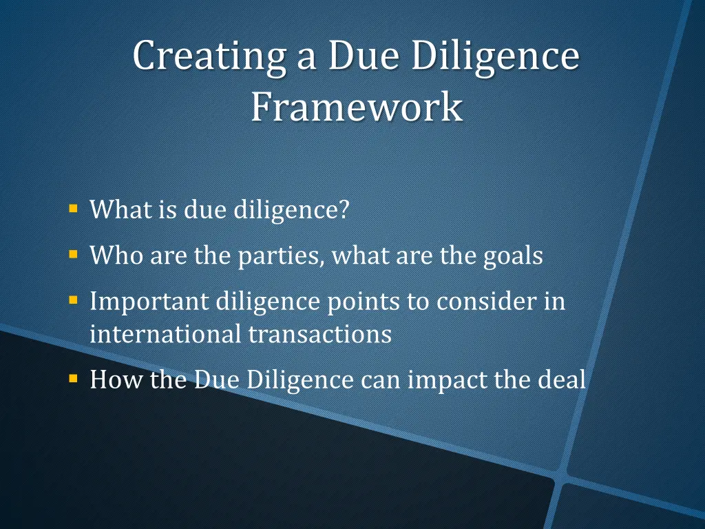 creating a due diligence framework