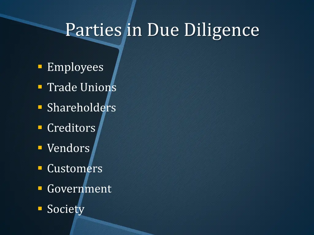 parties in due diligence