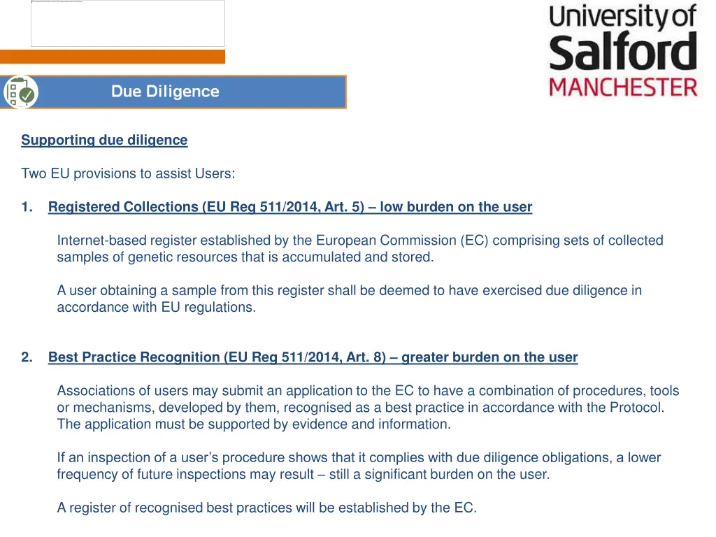 supporting due diligence