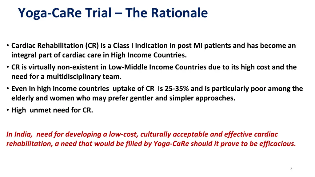 yoga care trial the rationale