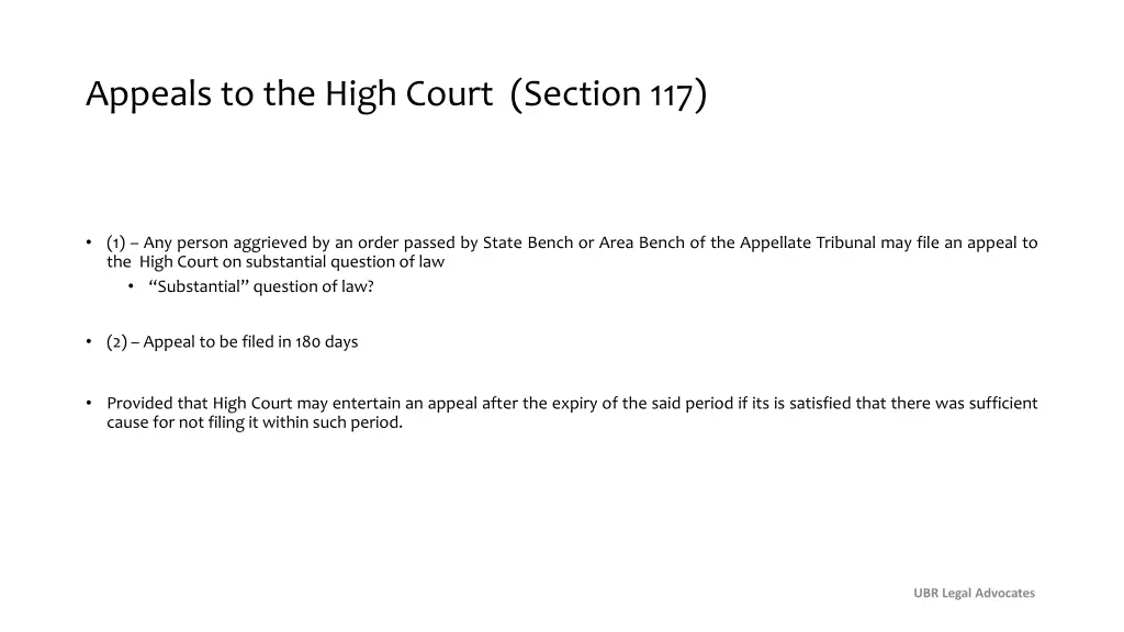 appeals to the high court section 117