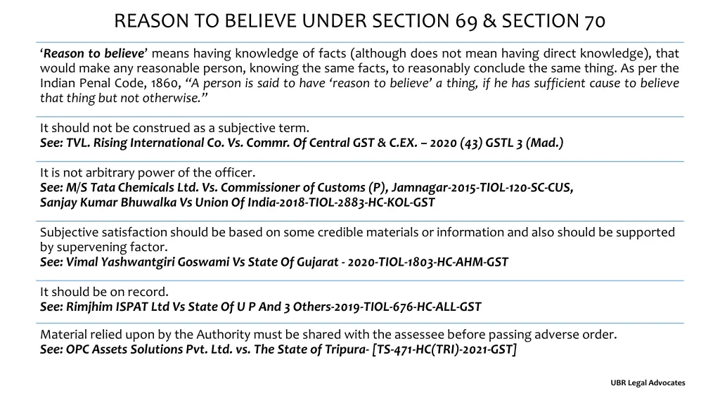 reason to believe under section 69 section 70