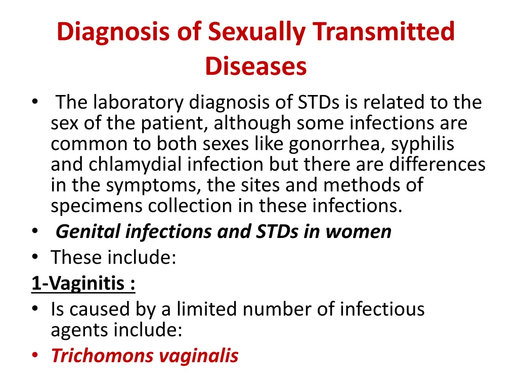 diagnosis of sexually transmitted diseases