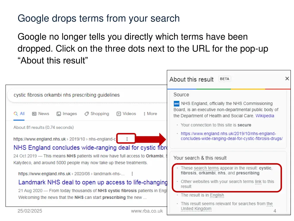 google drops terms from your search