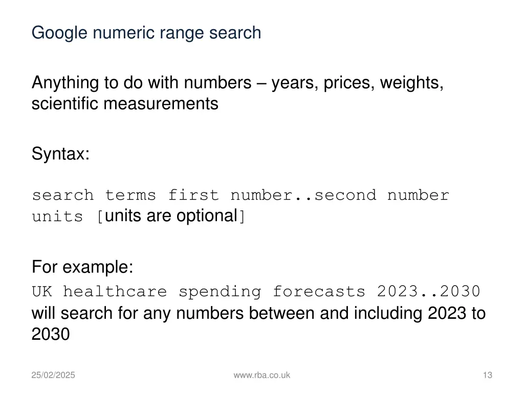 google numeric range search