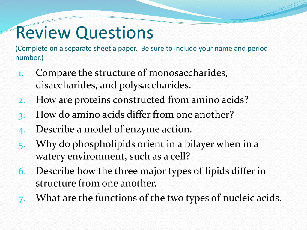 review questions complete on a separate sheet 1