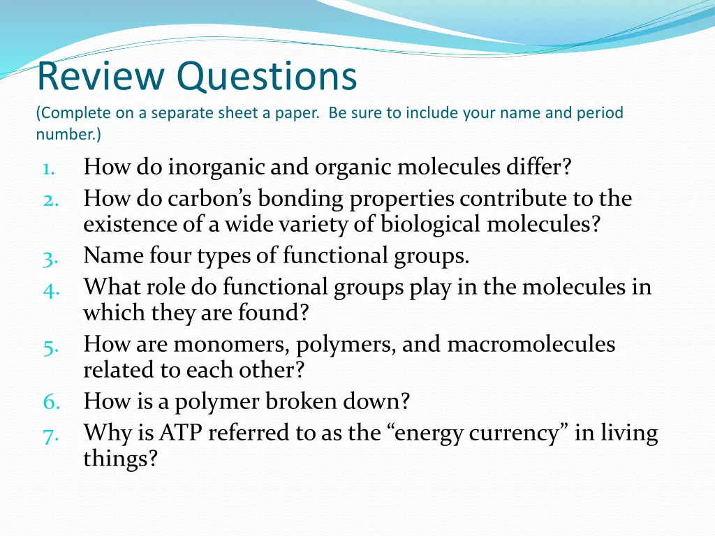 review questions complete on a separate sheet