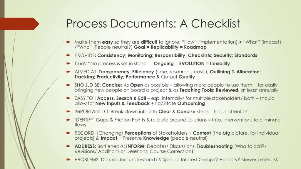 process documents a checklist