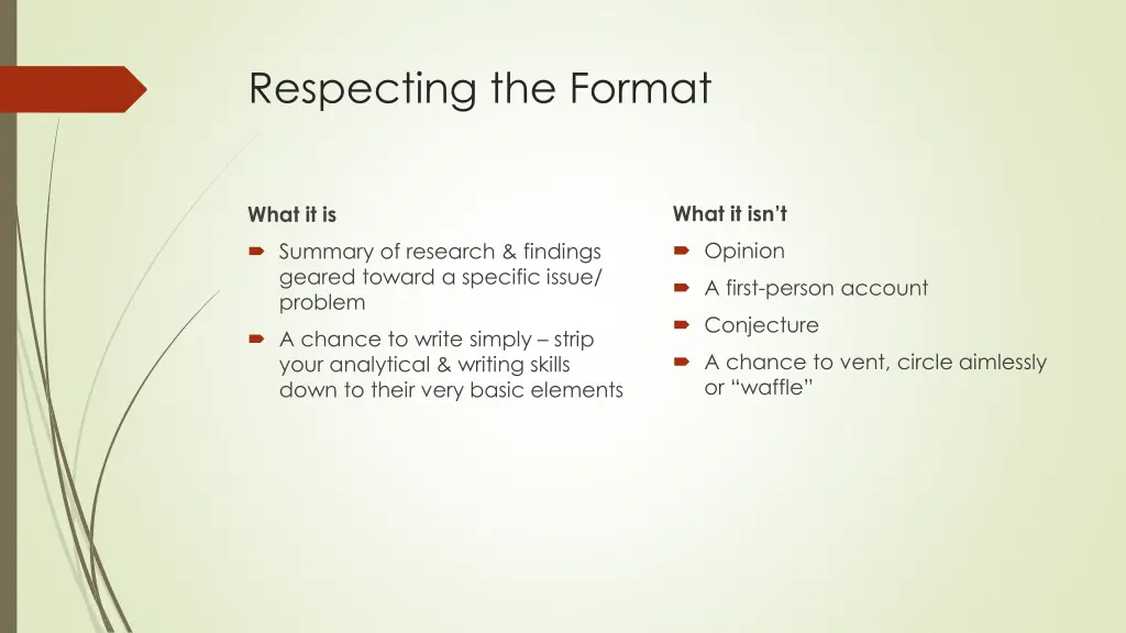 respecting the format