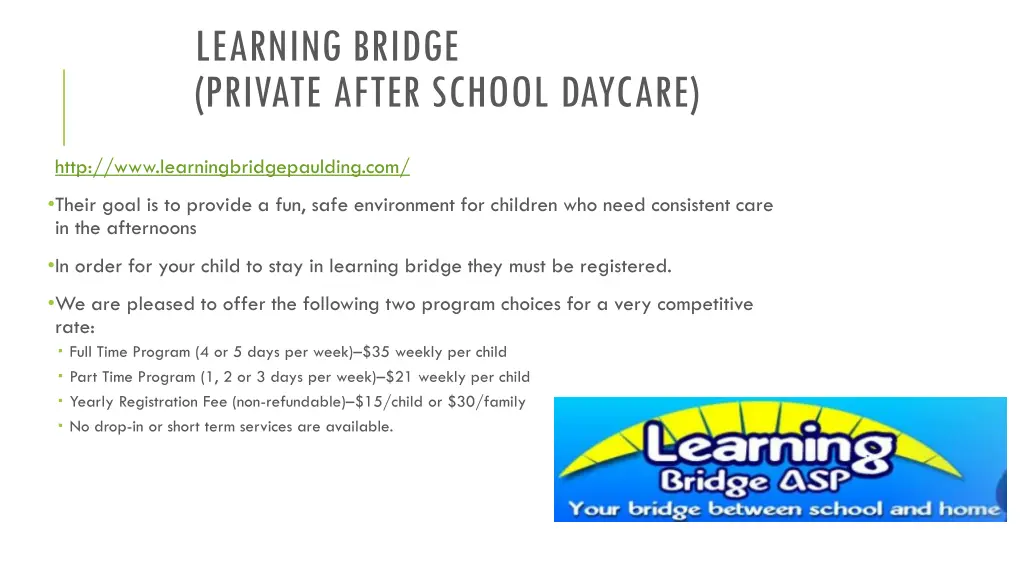 learning bridge private after school daycare