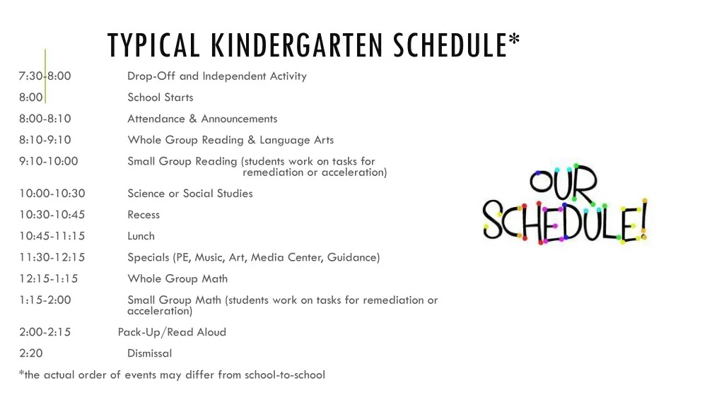 typical kindergarten schedule drop
