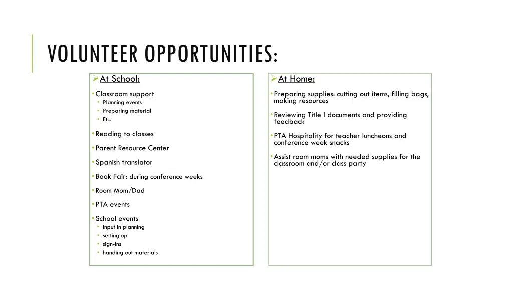 volunteer opportunities at school