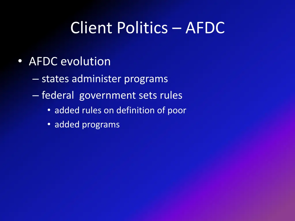 client politics afdc 1