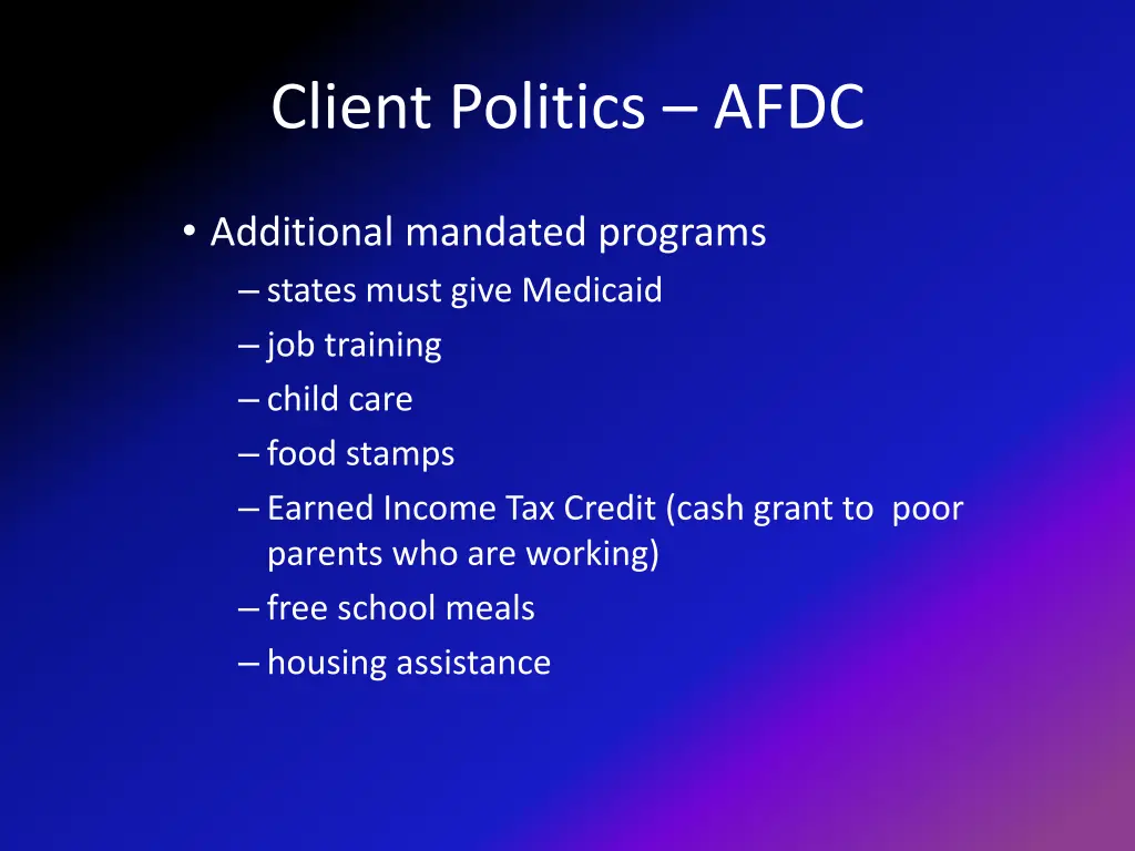 client politics afdc 2