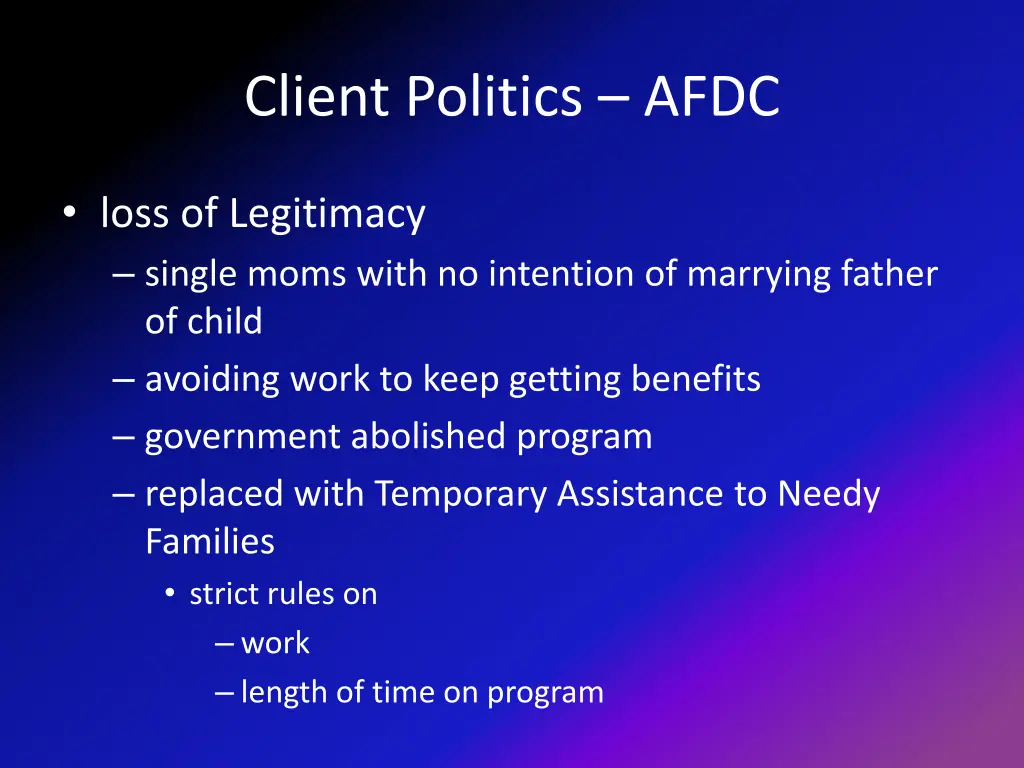 client politics afdc 3
