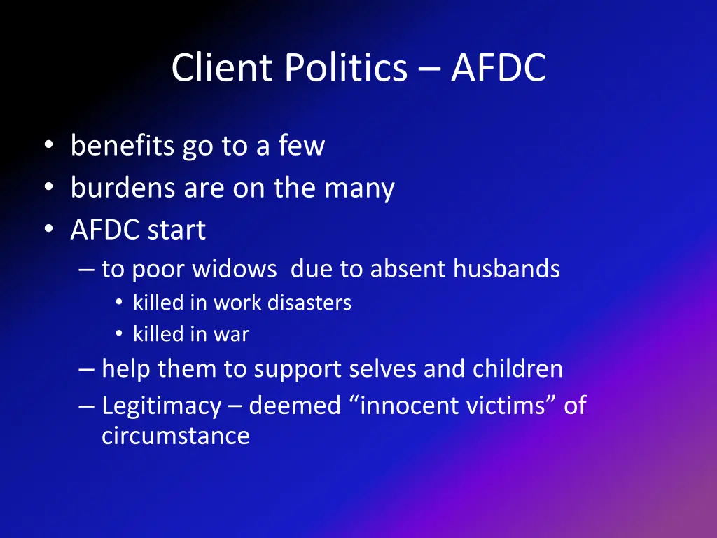client politics afdc