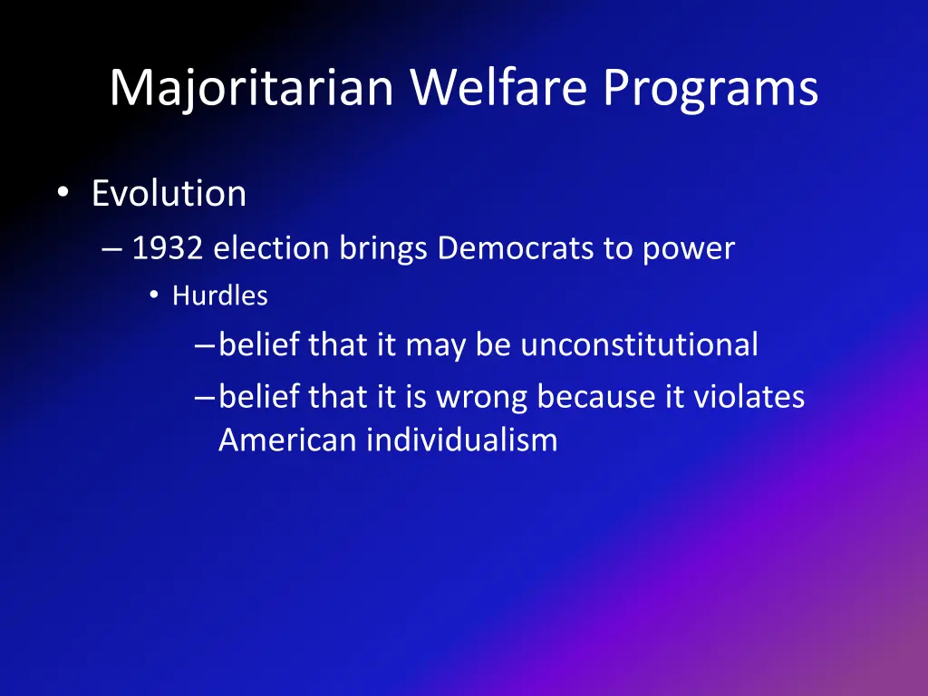 majoritarian welfare programs 1