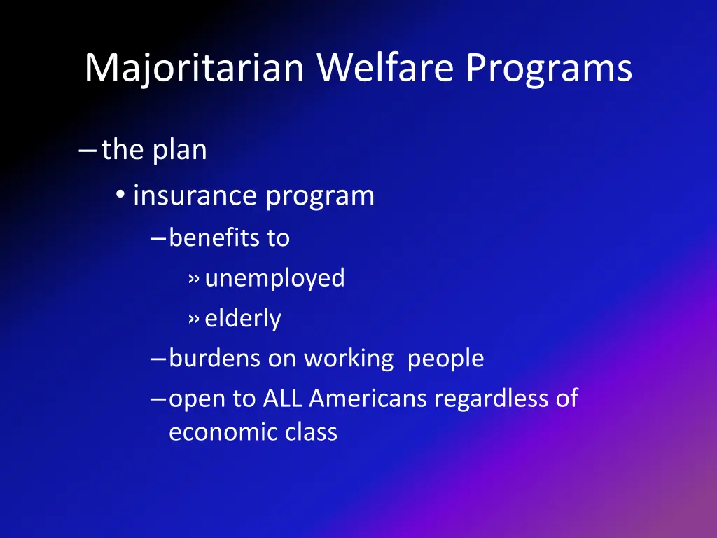 majoritarian welfare programs 2