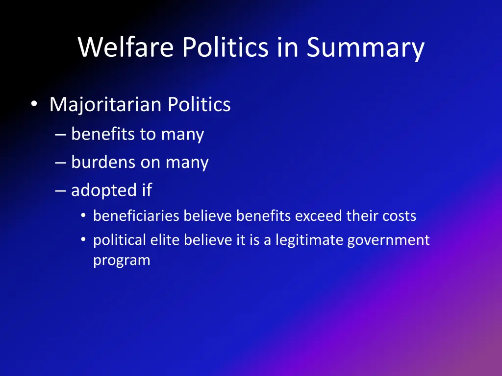 welfare politics in summary