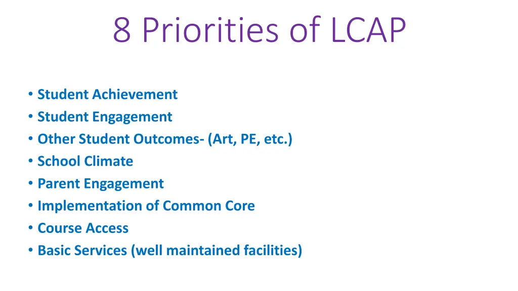 8 priorities of lcap