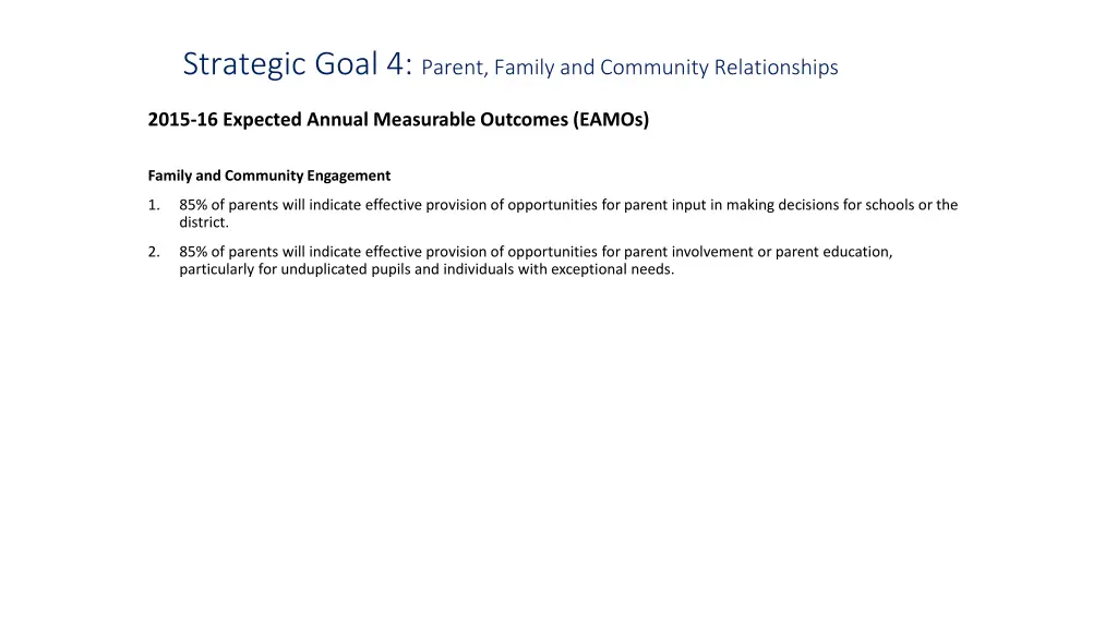 strategic goal 4 parent family and community