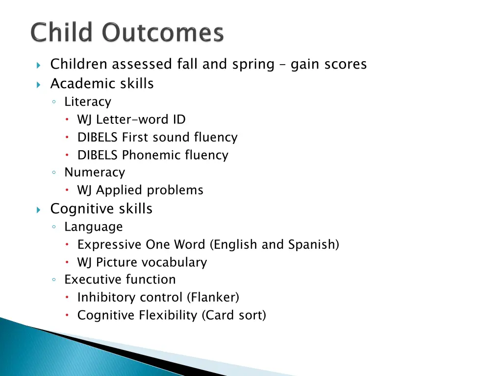 children assessed fall and spring gain scores