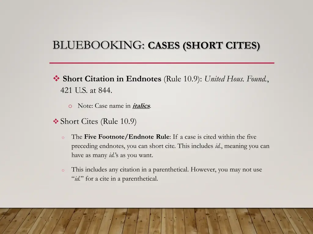 bluebooking cases short cites