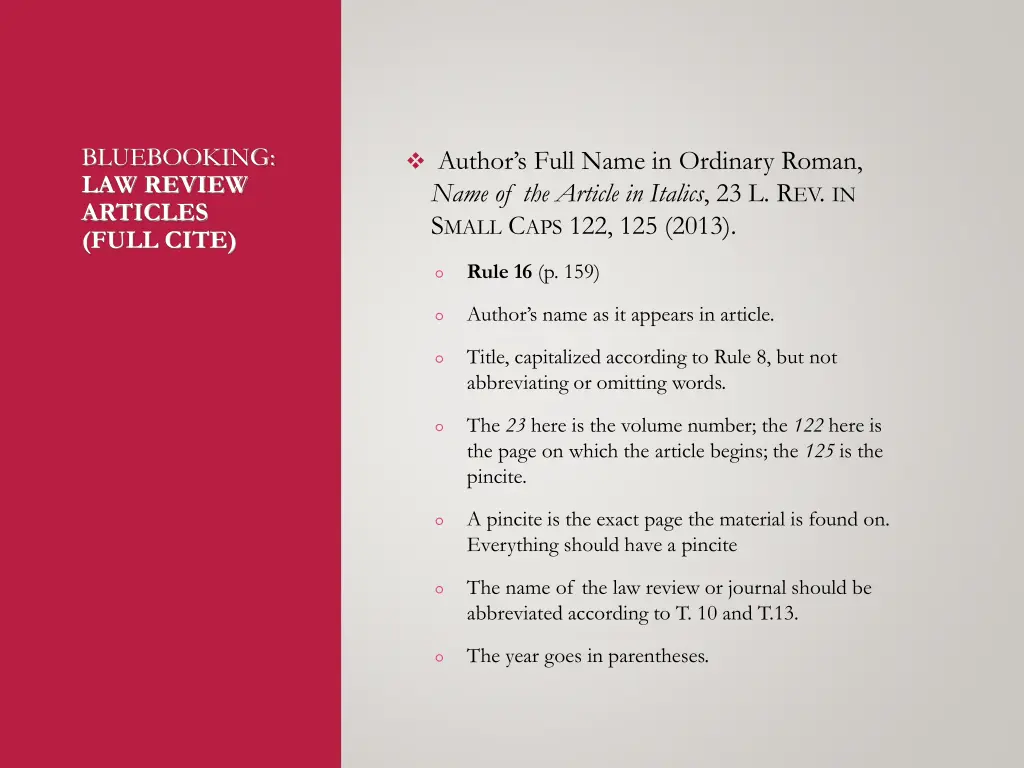 bluebooking law review articles full cite