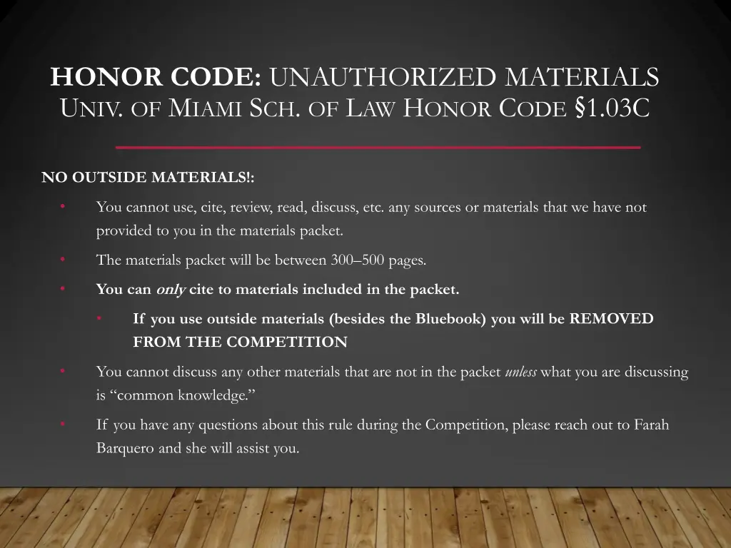 honor code unauthorized materials u niv of m iami