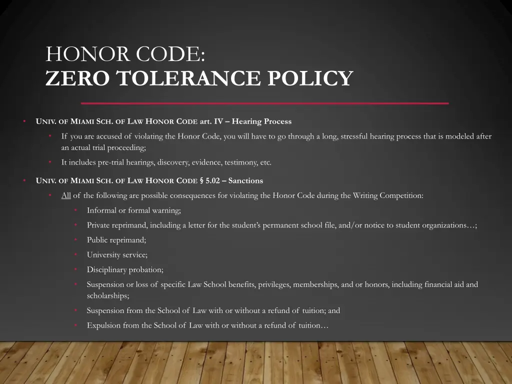 honor code zero tolerance policy