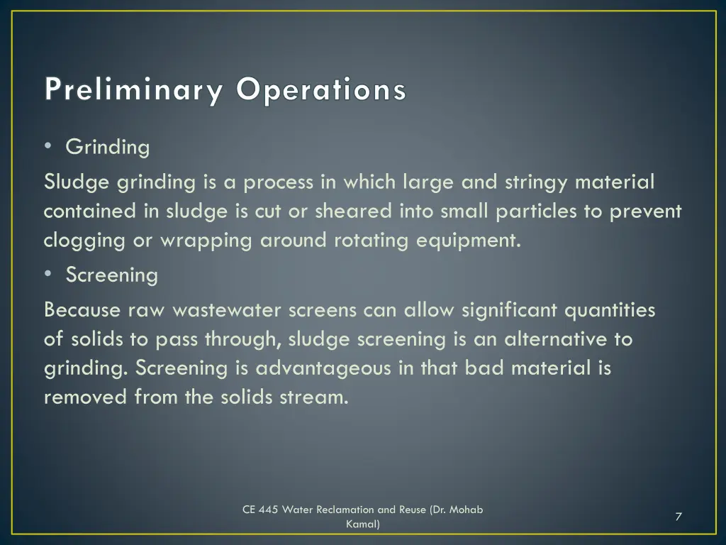 preliminary operations