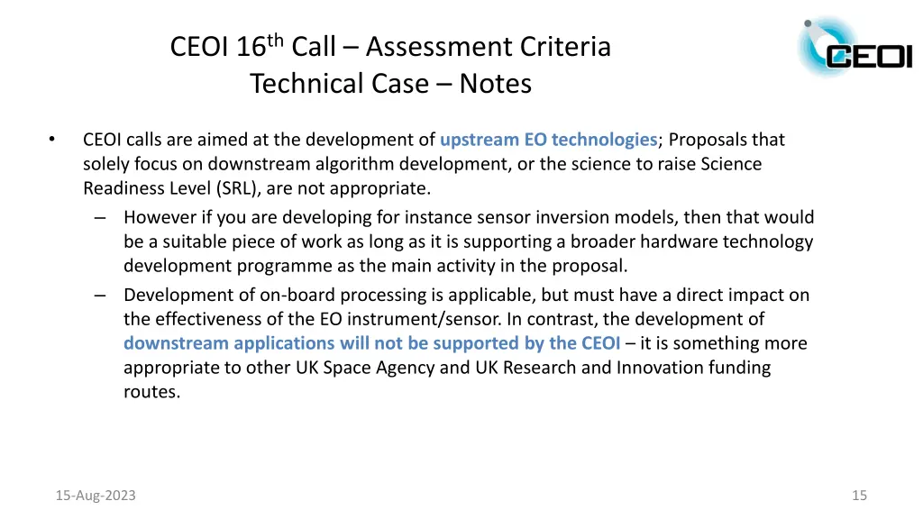 ceoi 16 th call assessment criteria technical