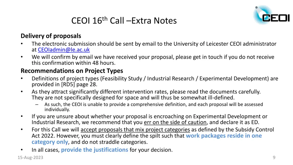 ceoi 16 th call extra notes