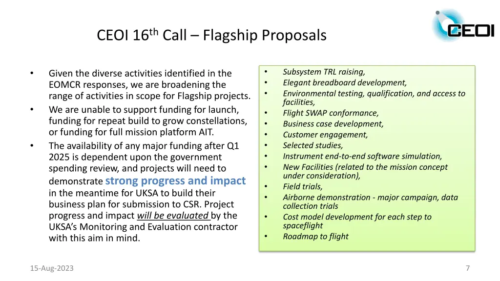 ceoi 16 th call flagship proposals