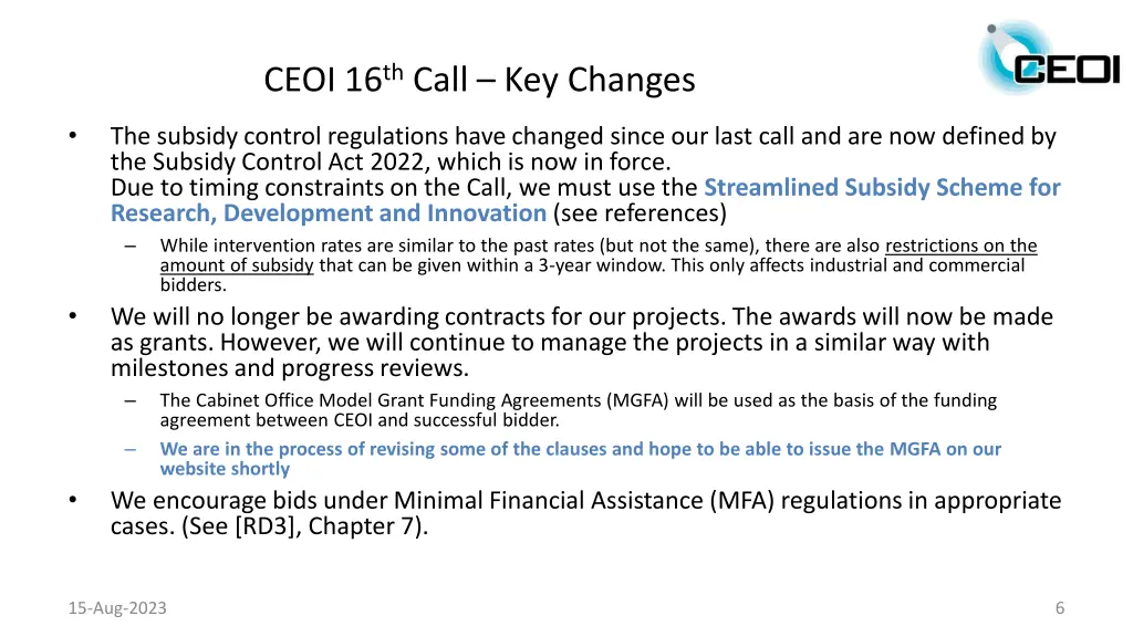 ceoi 16 th call key changes
